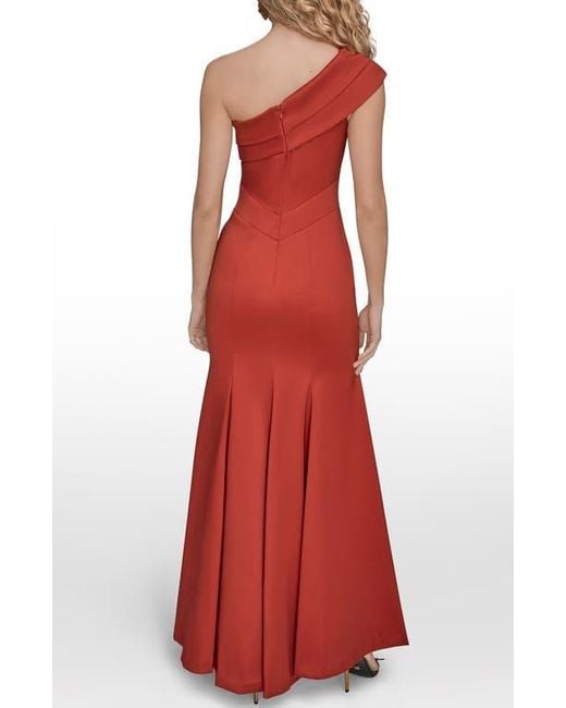 Donna Karan Red Pleated One-Shoulder Gown