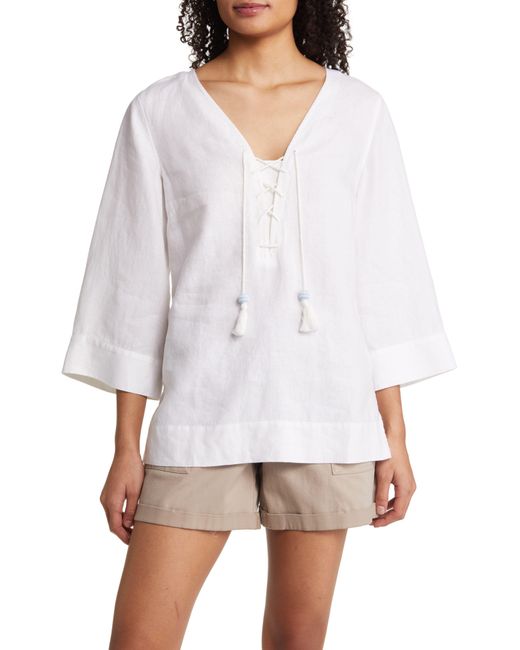 Tommy Bahama Costalina Laceup Linen Tunic in White Lyst