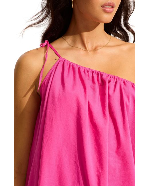 Seafolly Pink One Shoulder Cotton Cover-up Dress