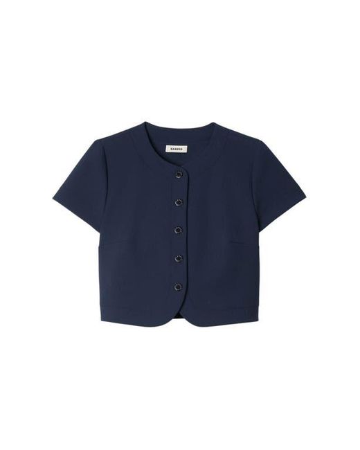Sandro Blue Rounded Hem Buttoned Crop Top