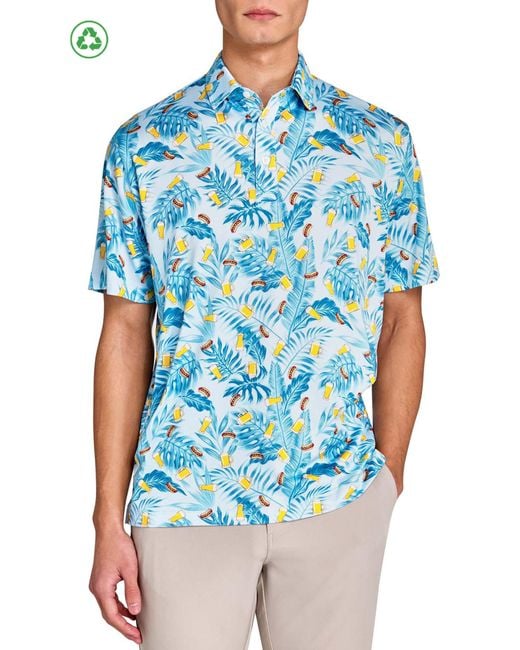 Con.struct Blue Regular Fit Beer & Hot Dogs Recycled Performance Golf Polo for men