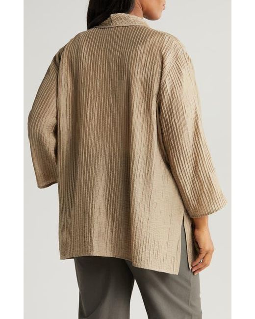 Eileen Fisher Textured High Collar Open Jacket in Natural Lyst