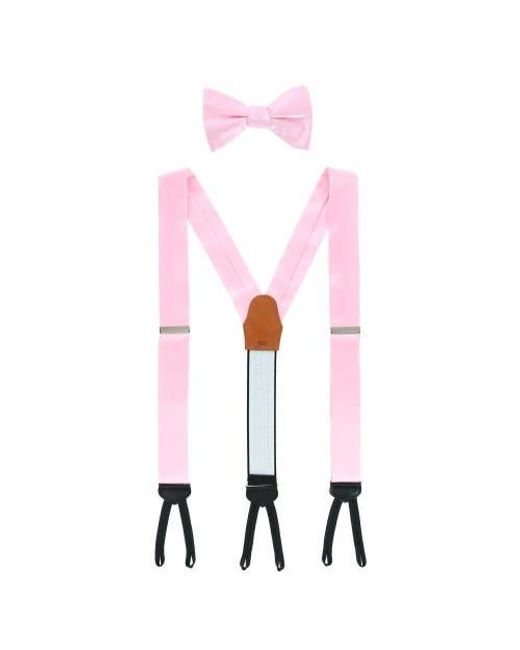 Trafalgar Pink Sutton Solid Color Silk Brace And Bow Tie Combo for men