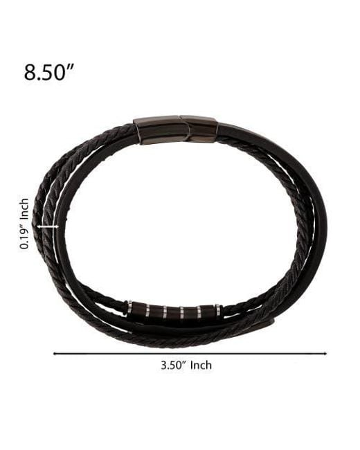 Lucky Brand Black Stainless Steel 3-Row Cord Bracelet for men