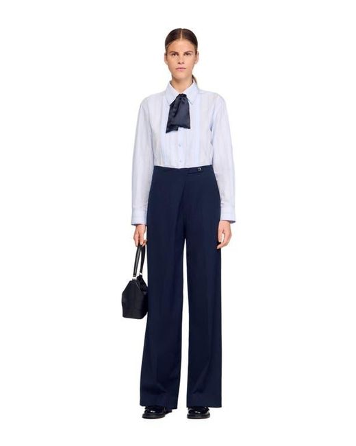 Sandro Blue Asymmetric Straight-Leg Trousers