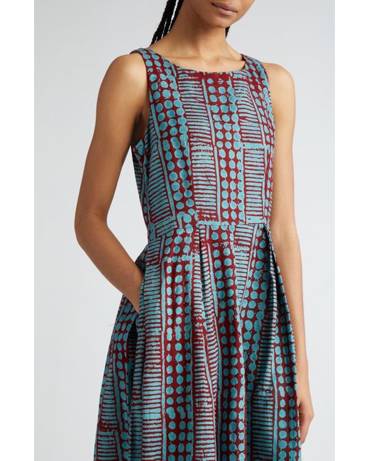 Busayo Blue Wande Abstract Print Sleeveless Cotton Maxi Dress