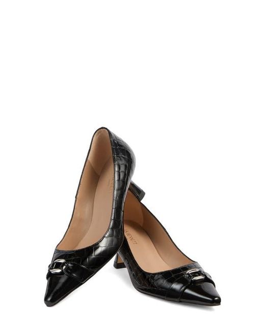 L.K.Bennett Black Jen Croc Embossed Pointed Toe Pump
