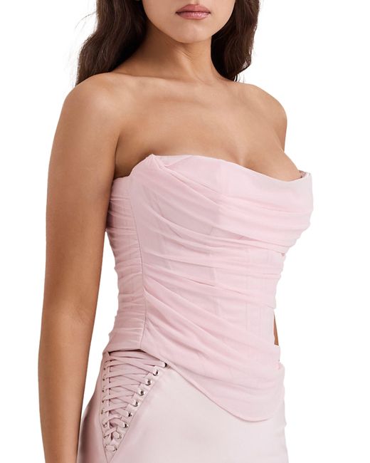 House Of Cb Pink Georgie Mesh Strapless Corset Top