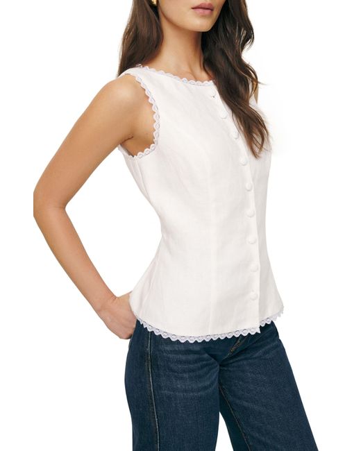 Reformation White Amela Linen Button-up Top