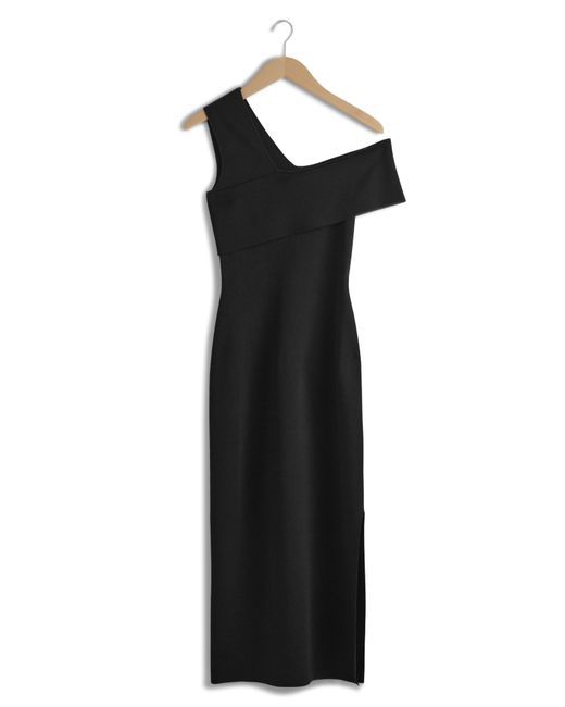 & Other Stories Black & One-shoulder Asymmetric Midi Dress