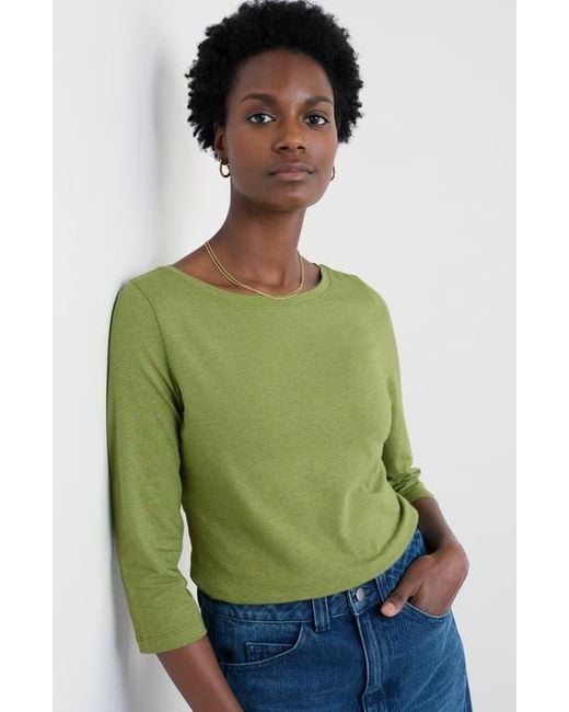 Seasalt Cornwall Green Easel Stretch Organic Cotton Top