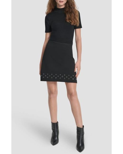 DKNY Black Grommet Trim Ponte Knit Miniskirt