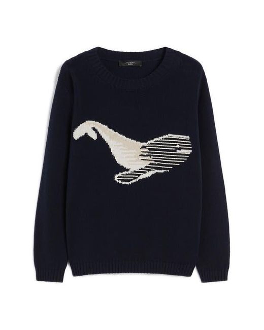 Weekend by Maxmara Blue Nespola Whale Embroidered Crewneck Sweater