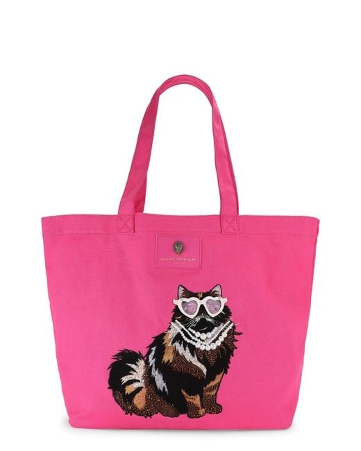 Kurt Geiger Pink Holborn Shopper Patch Canvas Tote