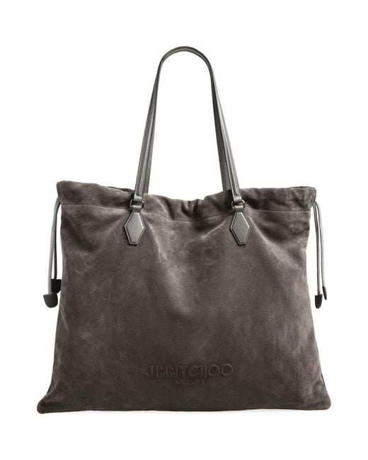 Jimmy Choo Black Large Suede Drawstring Tote