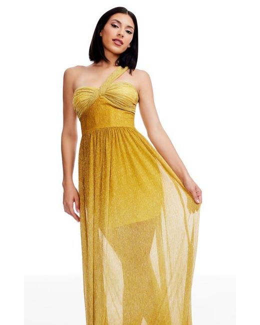 Dress the Population Yellow Idalia Metalllic Ombré One-Shoulder Gown