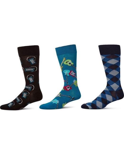 Memoi Blue Hobby Assorted 3-Pack Crew Socks for men