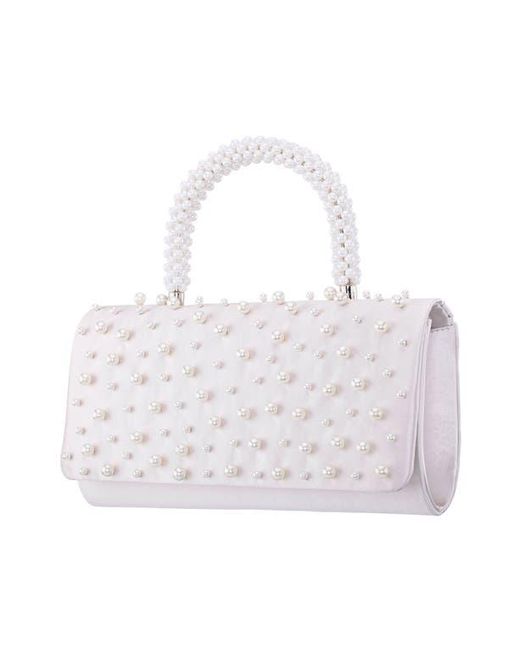 Nina White Gaia Faux Pearl Top Handle Bag