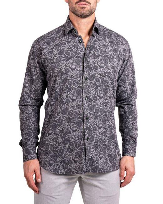 Maceoo Men's Gray Fibonacci Ascension 0252 Paisley Contemporary Fit Button-Up Shirt
