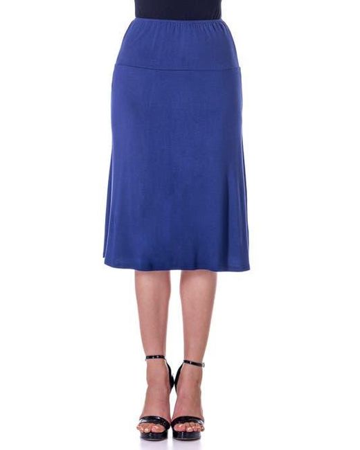 24seven Comfort Apparel Blue A-Line Elastic Waist Knee Length Skirt