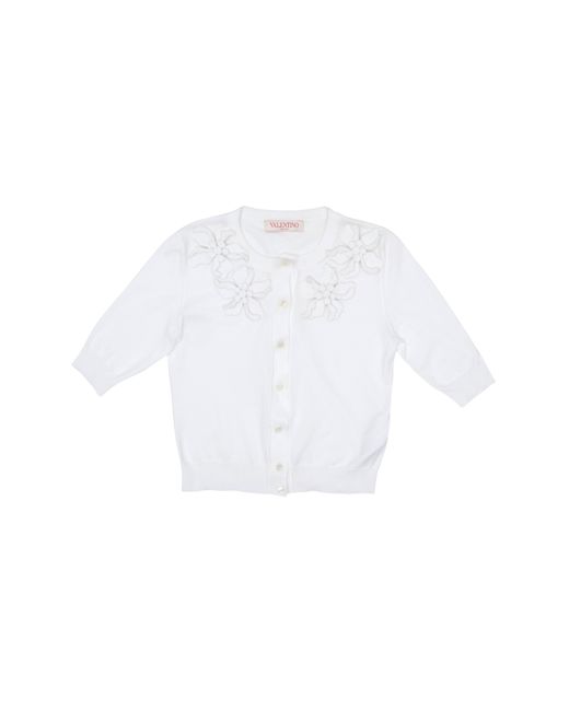 Valentino Garavani White Floral Appliqué Crop Cotton Cardigan