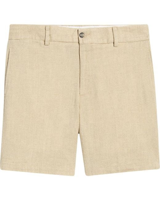 Berle Natural Solid Linen Look Flat Front Cotton Shorts for men