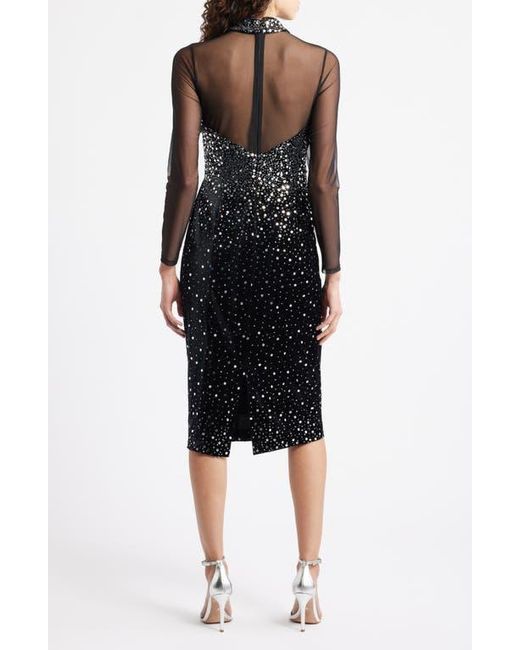 Eliza J Black Mixed Media Sequin Long Sleeve Cocktail Midi Dress