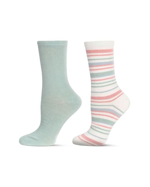 Memoi White Assorted 2-Pack Crew Socks