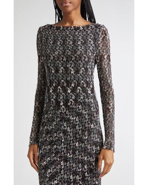 Missoni Gray Knit Metallic Lace Maxi Dress
