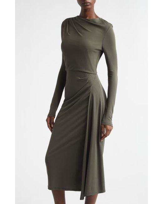 Erdem Women's Gray Long Sleeve Draped Midi Dress