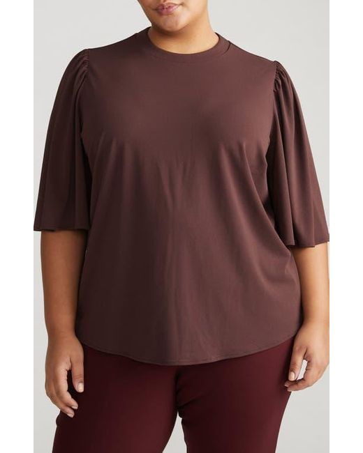UNIVERSAL STANDARD Brown Flutter Sleeve Crepe Jersey Top