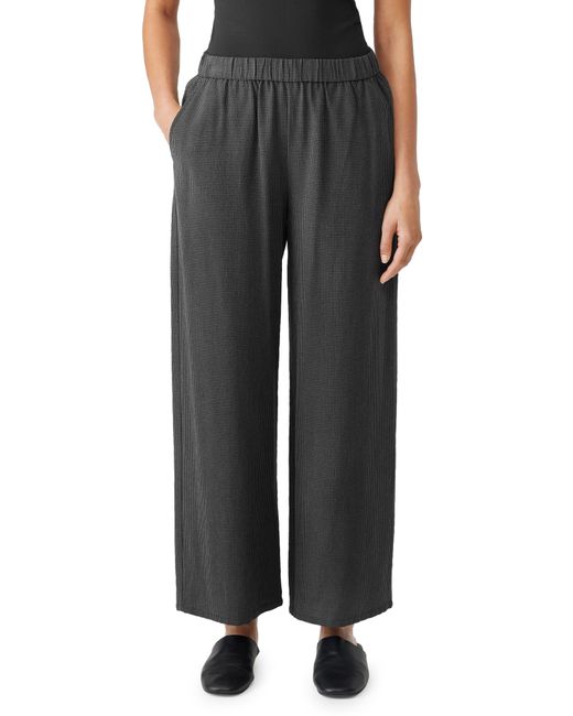 Eileen Fisher Minicheck Crepe Ankle Wide Leg Pants in Black | Lyst