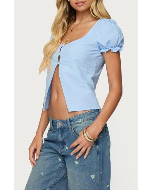 Edikted Blue Dorothea Split Front Cotton Top