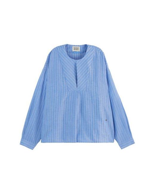 Scotch & Soda Blue Stripe Bib Cotton & Linen Top