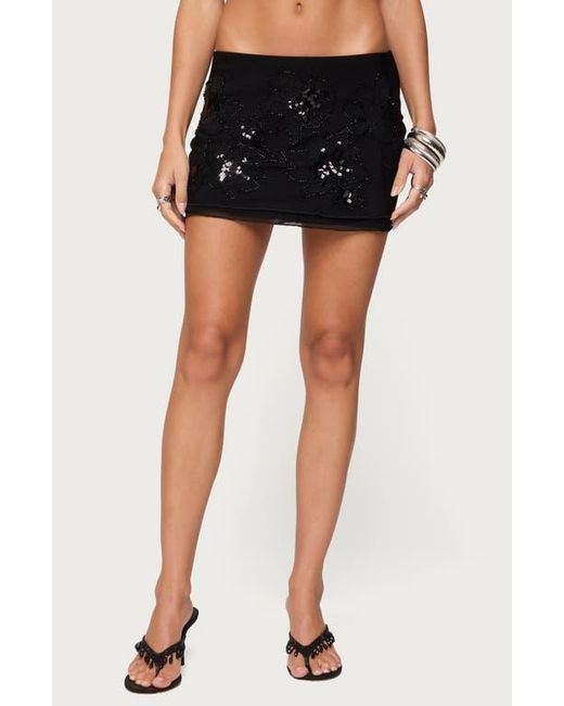 Edikted Black Steffie Sequin Beaded Low Rise Miniskirt