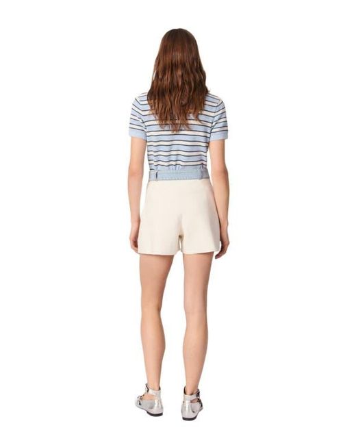 Maje Blue Knitted Shorts With Denim Trim