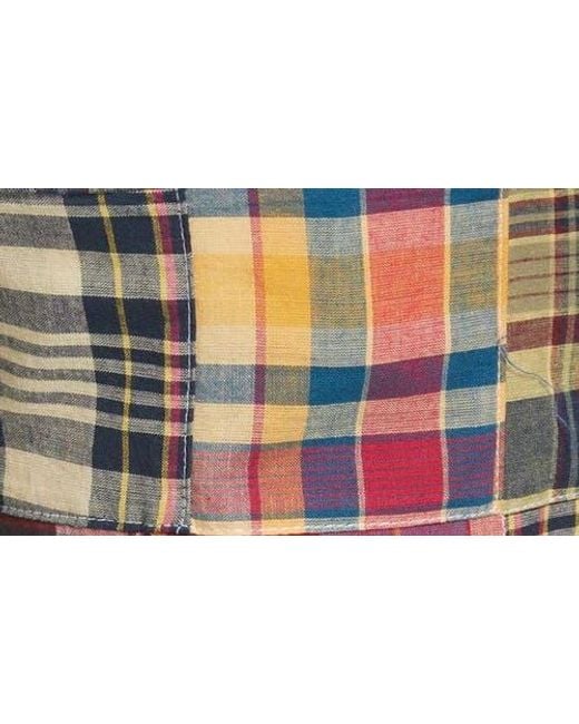 Berle Blue Patchwork Madras Flat Front Shorts for men