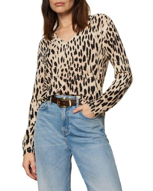 Sanctuary Black Print Split Neck Knit Top