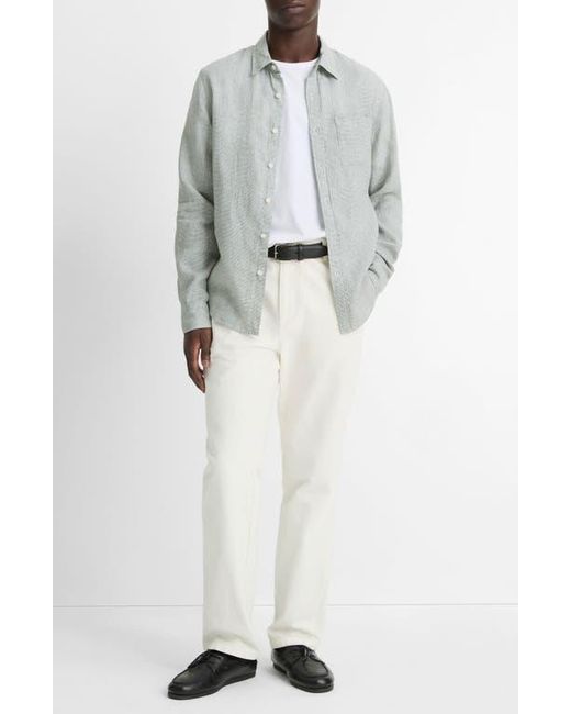 Vince Gray Houndstooth Classic Fit Linen Button-Up Shirt for men