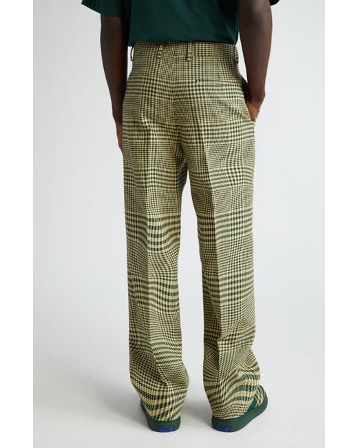 Burberry Green Warped Check Wool Blend Pants for men