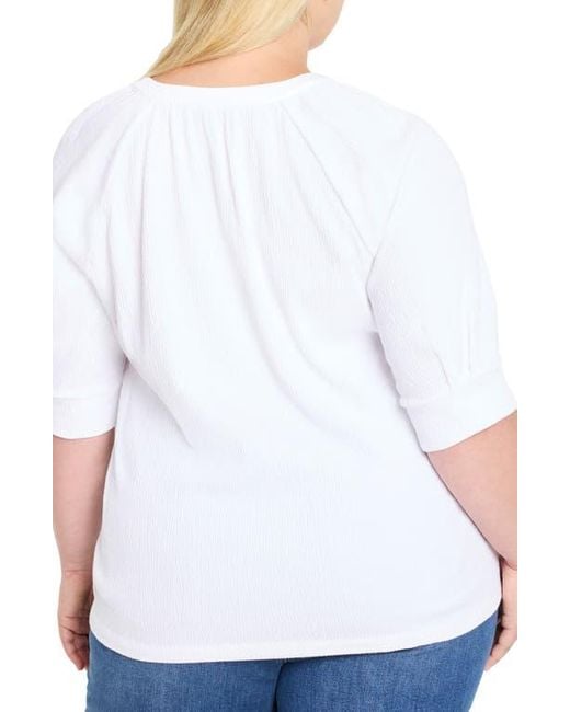 NIC+ZOE White Elbow Sleeve Split Neck Top