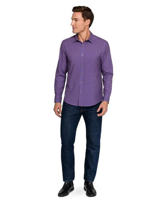 W.r.k. Purple Slim Fit Square Geo Print Performance Button-Up Shirt for men