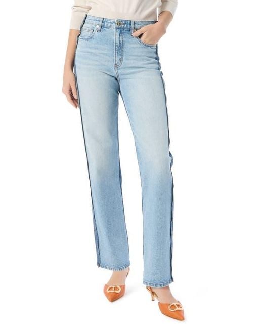 DO by Dee Ocleppo Blue Athena Slouchy Pieced Two-Tone Straight Leg Jeans