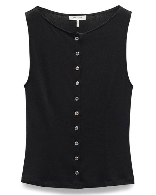 Rag & Bone Black The Knit Boat Neck Button Front Tank