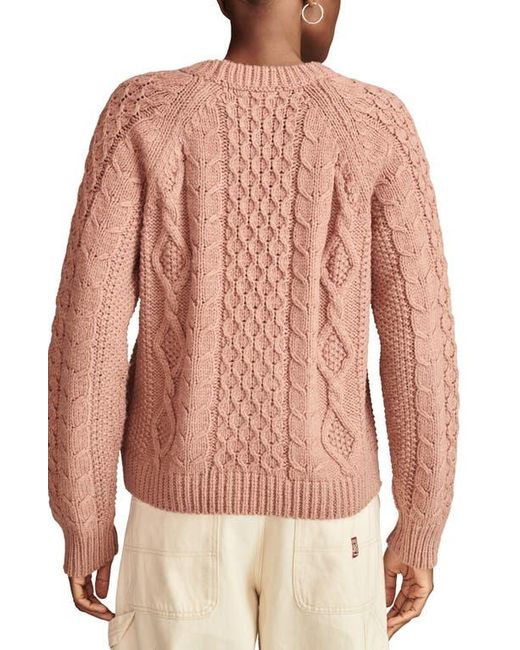 Lucky Brand Pink Cable Stitch Crewneck Sweater