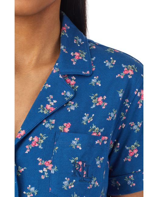 Lauren by Ralph Lauren Blue Floral Cotton Blend Crop Pajamas