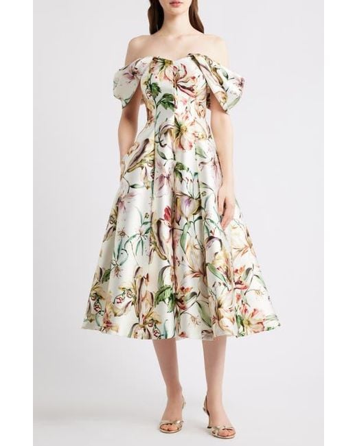 Eliza J Off-Th-Shoulder Floral Midi Dress in White | Lyst Eliza J Off-Th-Shoulder Floral Midi Dress in White | Lyst