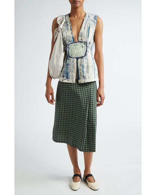 SC103 Green Shade Plaid Cotton Midi Skirt