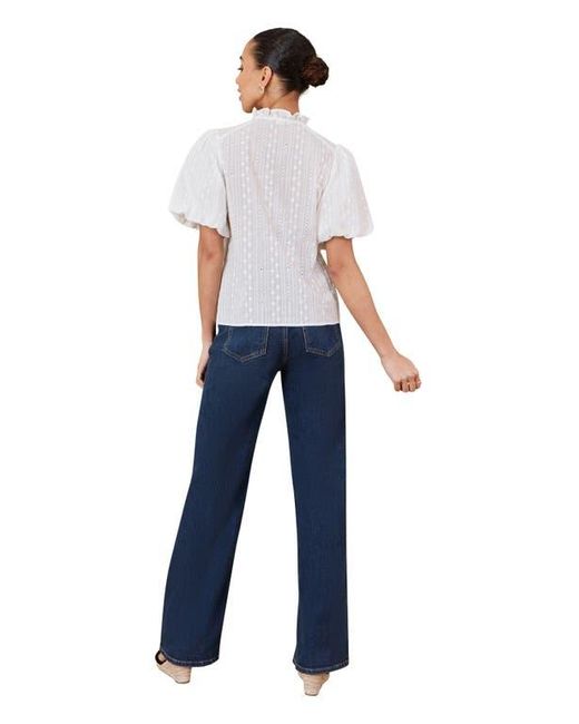 Yumi' White Broderie Anglaise Puff Sleeve Shirt