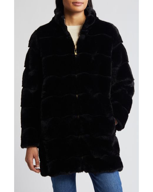Via Spiga Black Wavy Reversible Faux Fur Quilted Coat
